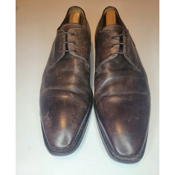 SANTONI Italy Made Brown Leather Dress Shoes 11 D| Sophisticate Preppy Old Money main image 4